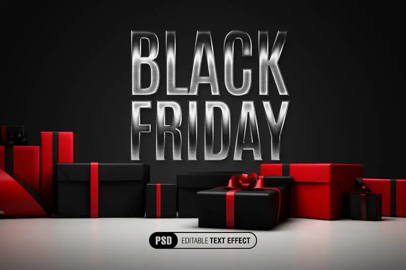 Silver Text Effect on Wall Scene With Gift Boxes for Black Friday