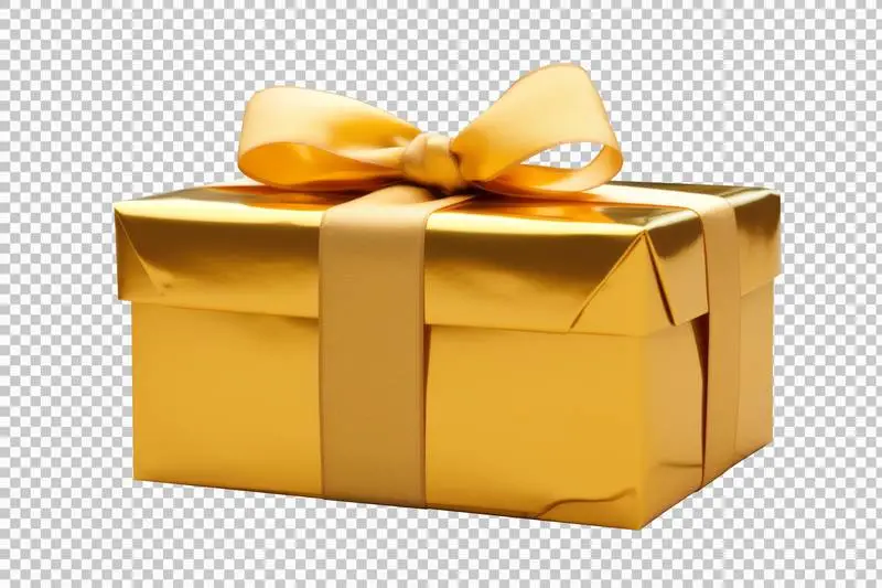 Golden Gift Box With Bow Isolated on Transparent Background