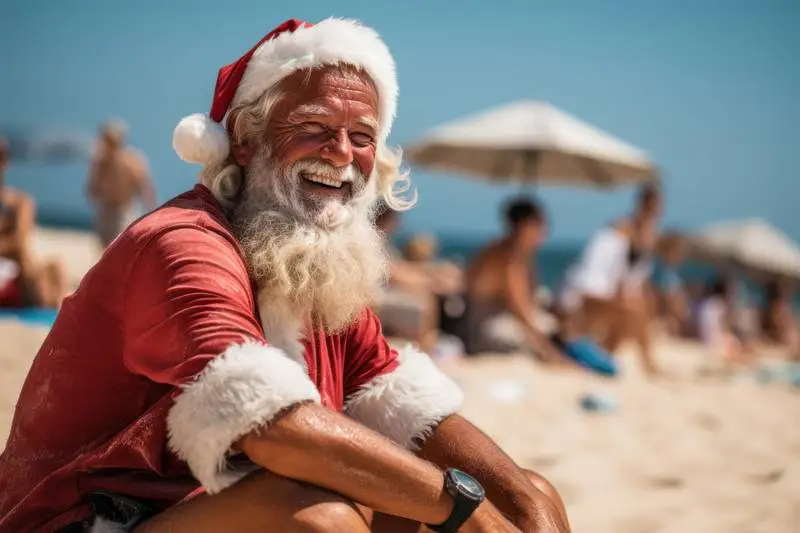 Image of Santa Klauss Smiling on the Beach