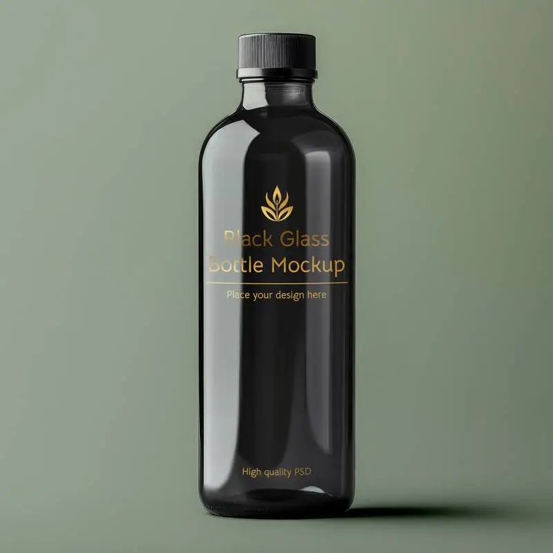 Black Glass Bottle Design Mockup