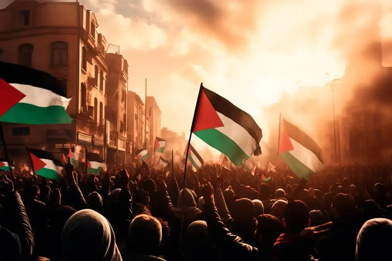 Photo of Mass Demonstration With Palestinian Flags