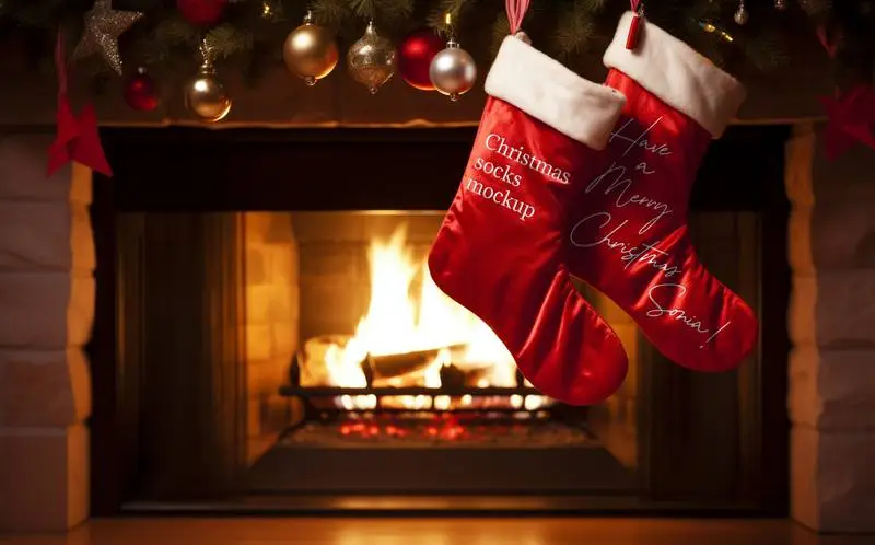 Mockup of Embroidery Design on a Pair of Red Christmas Socks