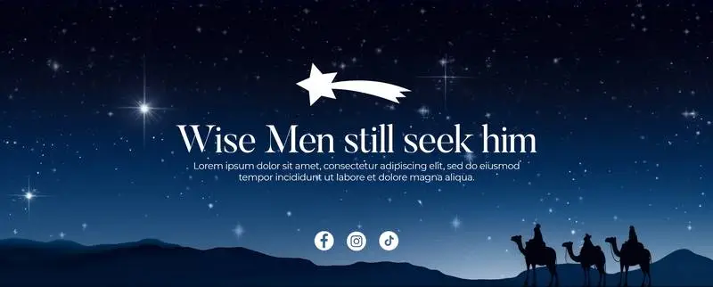 Banner With Text With Silhouette of the Three Wise Men on a Starry Night Desert Background
