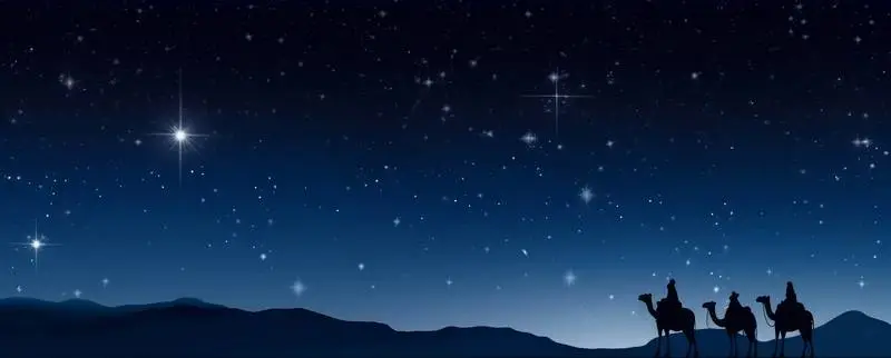 Image of Scene With Silhouette of the Three Wise Men on a Starry Night Desert Background