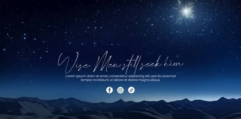 Banner With White Text for The Three Wise Men on a Starry Night Desert Background