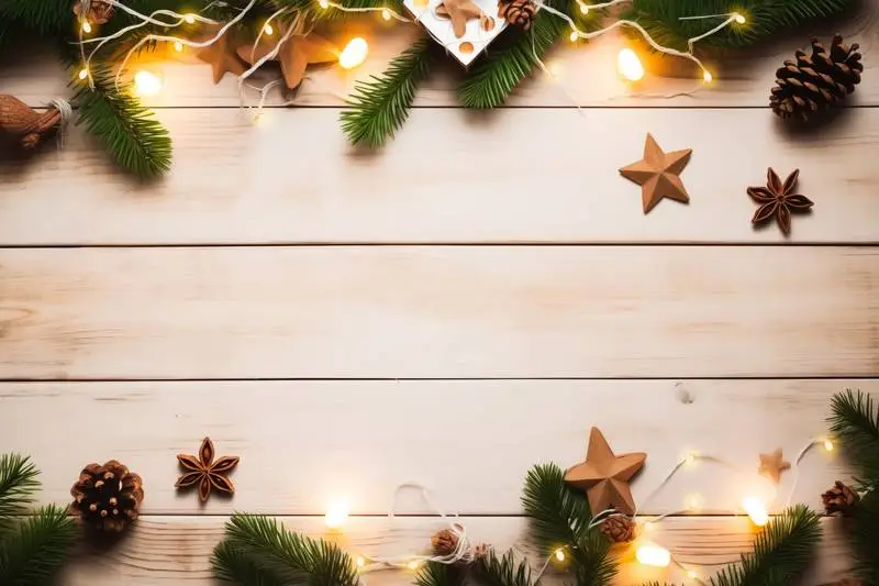 Image of Christmas Scene With Decoration on a Wooden Background