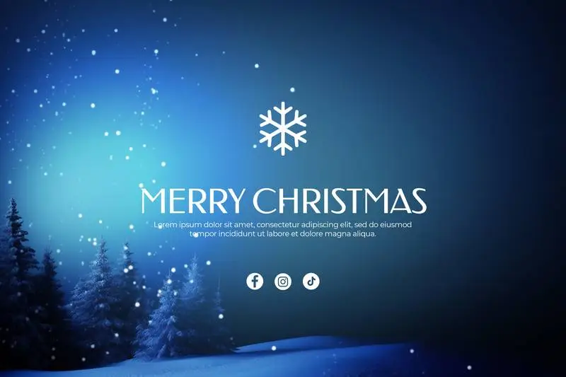 Christmas Banner With Text on Snowy Forest Background at Night