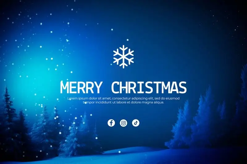 Banner With White Text for Christmas on Snowy Forest Background at Night