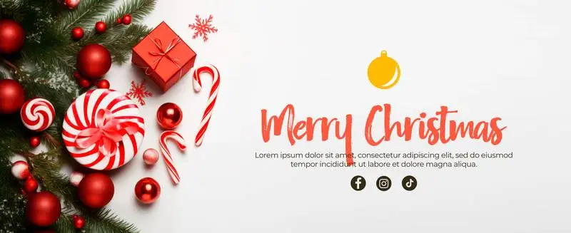 Banner With Text and Icon for With Christmas Decoration of Branches and Balls on a White Background