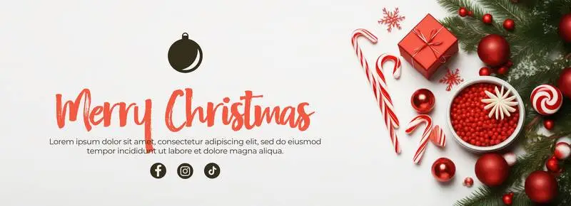 Banner With Text and Icon for With Christmas Decoration of Twigs and Candy Canes on a White Background