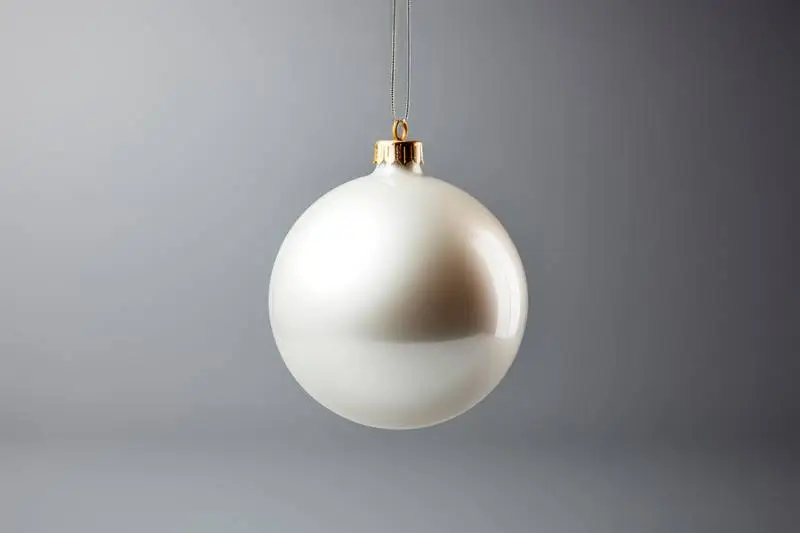 Image of White Lacquered Christmas Ball on Grey Background
