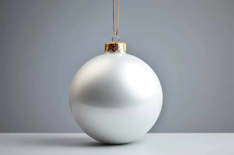 Image of White Christmas Ball With Gold Pendant on Grey Background