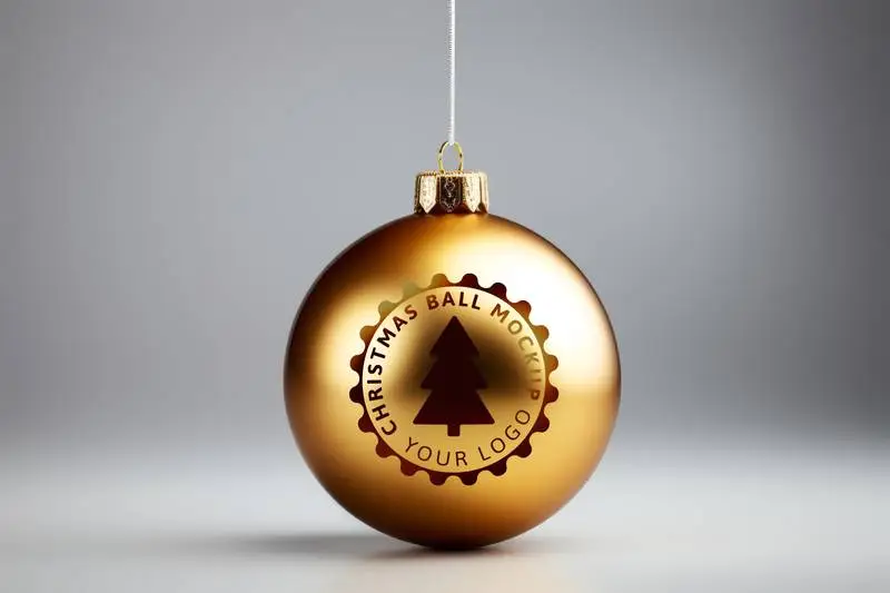 Logo Mockup on a Golden Christmas Ball on a Grey Background
