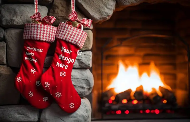 Mockup of a Pair of Christmas Red Socks