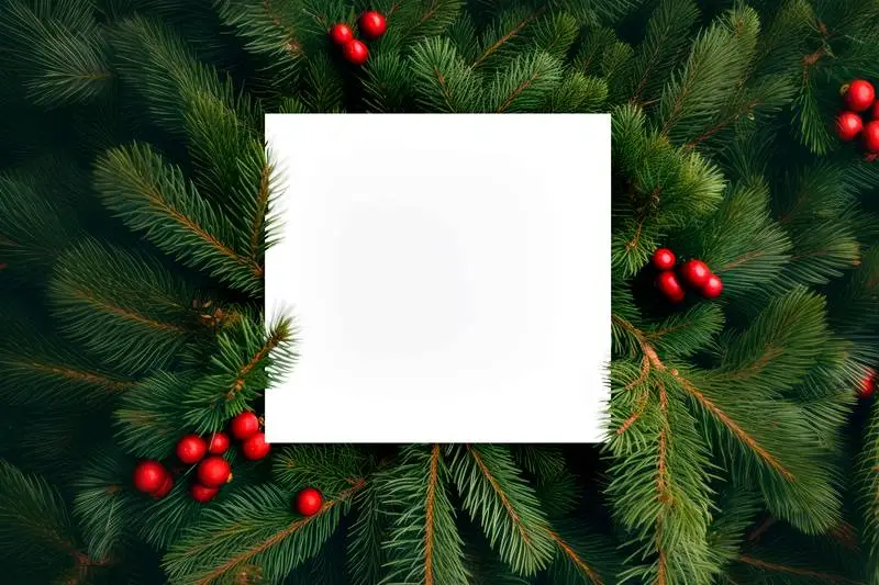 Image of a White Blank Card With Fir Tree Branches