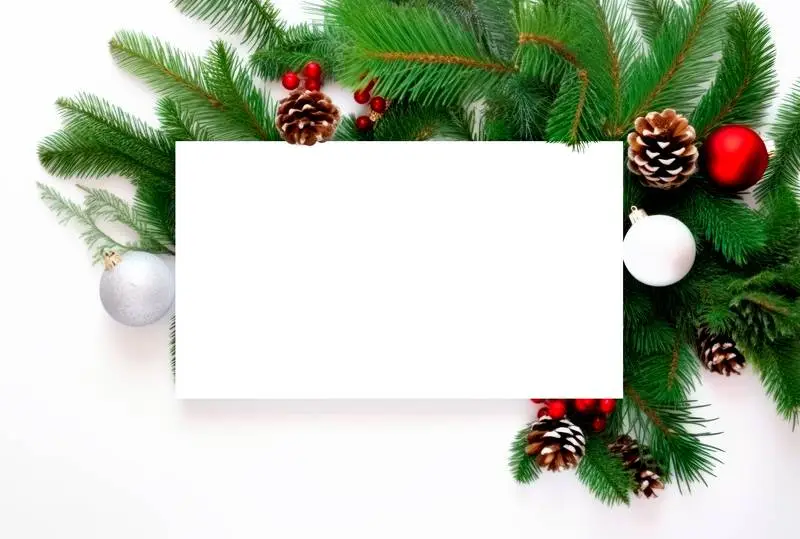 Image of White Blank Card With Fir Tree Branches and Christmas Decoration