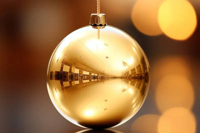 Image of a Golden Ball With Reflection on a Background of Blurred Lights