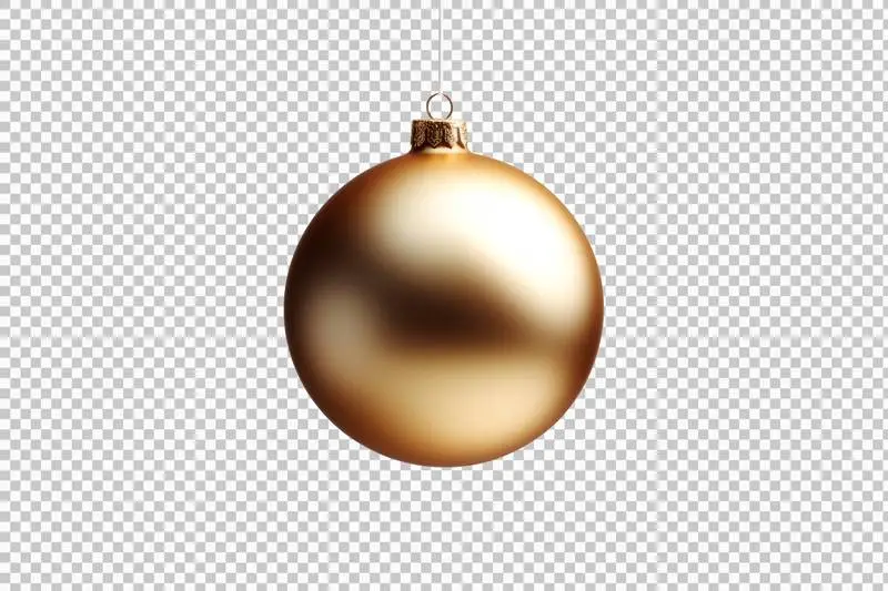 Golden Christmas Ball Isolated Hanging From a Rope on a Transparent Background