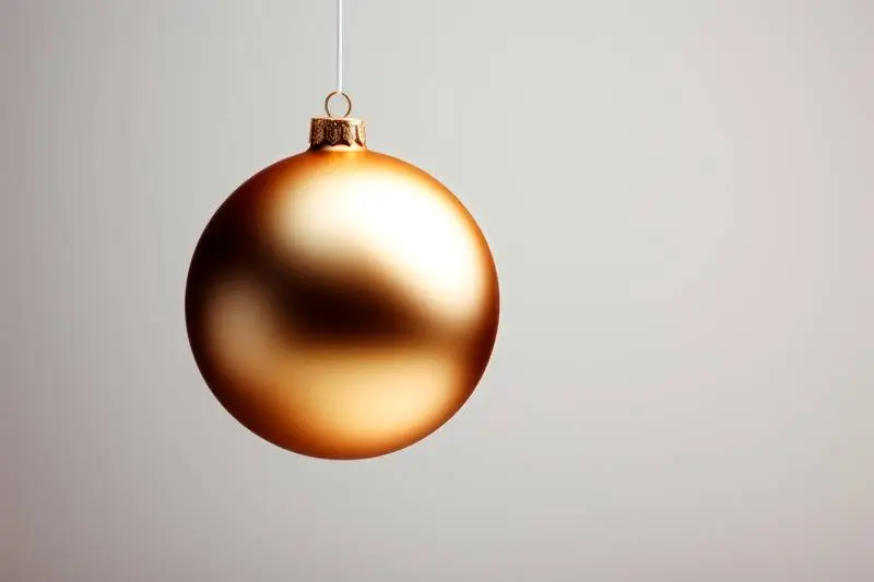 Image of Golden Christmas Ball Hanging on Grey Background