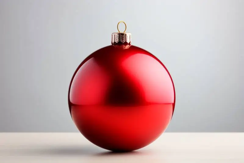Image of Red Christmas Ball Hanging on Grey Background