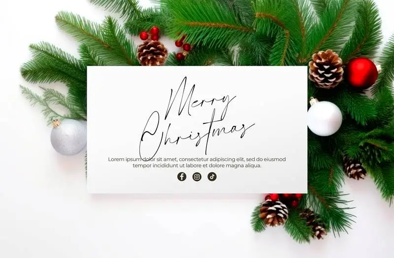 White Card Banner With Text on Decorative Background With Christmas Balls