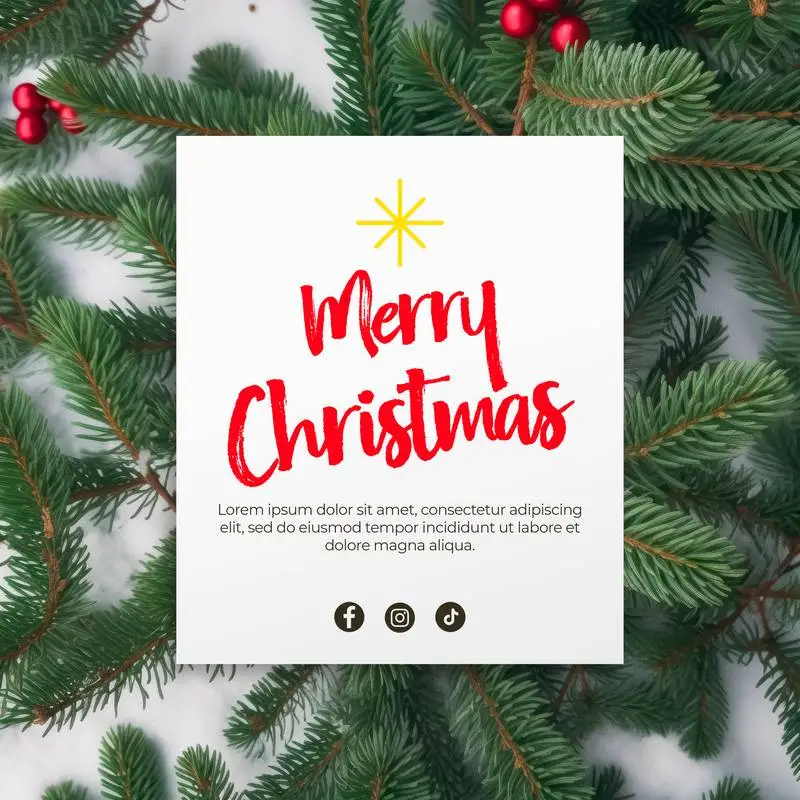 White Invitation Banner With Text on Fir Tree Branches Background