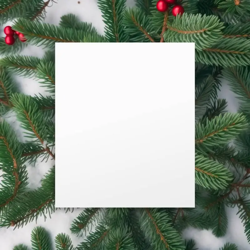 White Invitation Image With Text on Fir Tree Branches Background