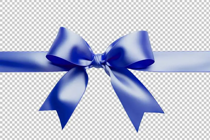 Blue Satin Ribbon for Wrapping Isolated on Transparent Background