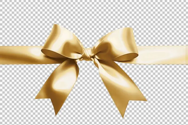 Golden Satin Ribbon for Wrapping Isolated on Transparent Background