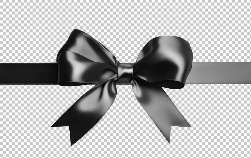 Photo of Black Satin Bow for Wrapping Isolated on Transparent Background