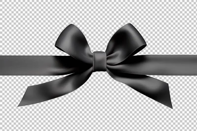 Photo of Black Satin Ribbon for Wrapping Isolated on Transparent Background