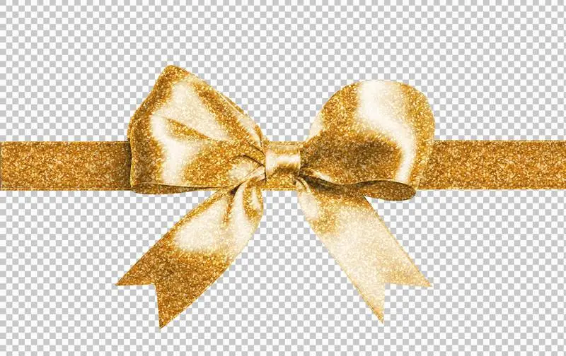 Photo of Golden Glitter Satin Bow for Wrapping Isolated on Transparent Background