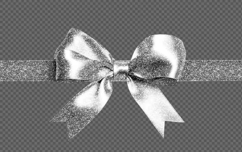 Photo of Silver Glitter Satin Bow for Wrapping Isolated on Transparent Background