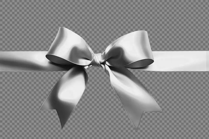 Silver Satin Ribbon for Wrapping Isolated on Transparent Background