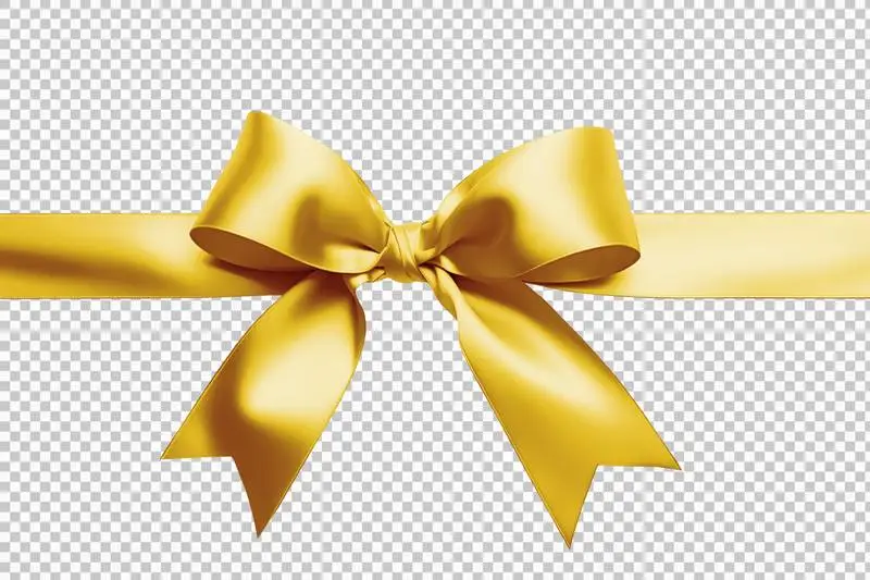 Yellow Satin Ribbon for Wrapping Isolated on Transparent Background