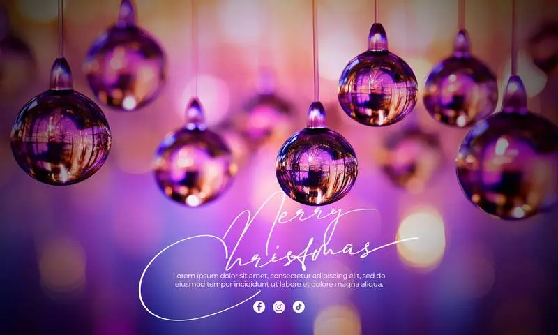 Christmas Banner With Crystal Ball Decorations With Blurred Lights and Text