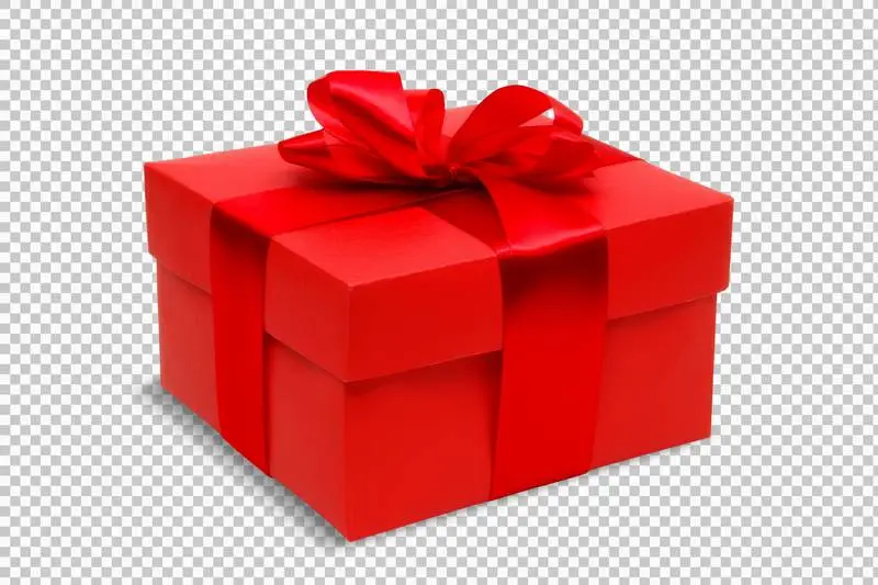 Photo of Red Gift Box Wrapped in Red Satin Ribbon Isolated on Transparent Background