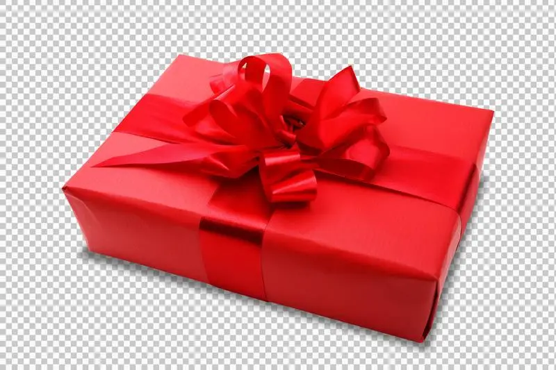 Photo of Red Gift Box Wrapped in Red Ribbon Isolated on Transparent Background