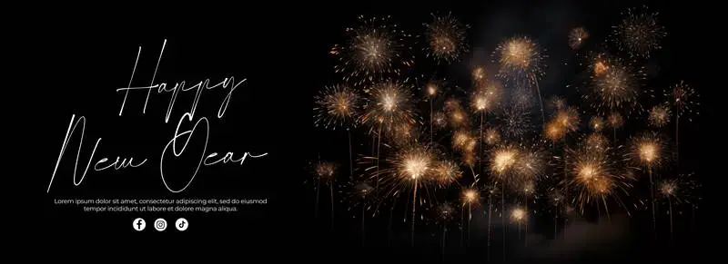 Banner of Golden Fireworks on Black Background With Text
