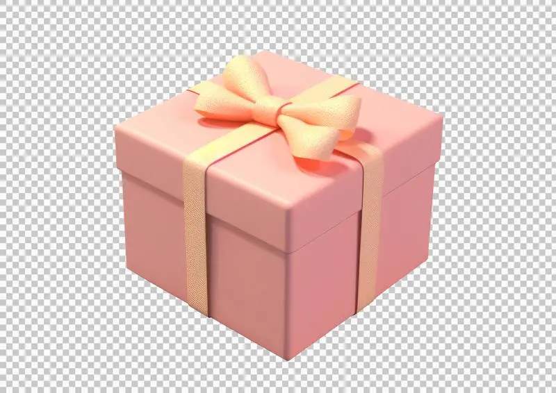 Light Pink Gift Box Wrapped in Yellow Ribbon Isolated on Transparent Background