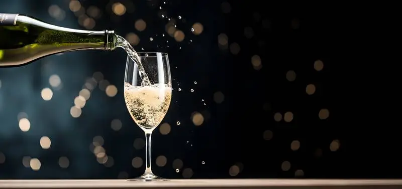 Image of Celebration With Cape Bottle Filling Glass With Lights Blurred With Lights