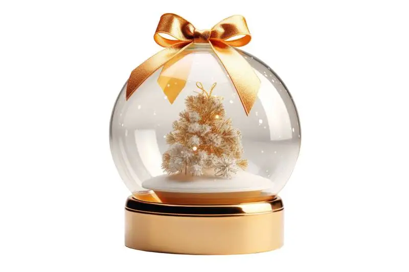Classic Snowball Image With Gold Base and Ribbon on White Background