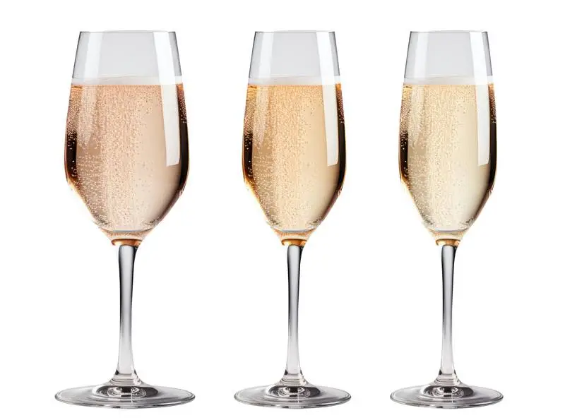 Image of Three Champagne-Filled Crystal Glasses Isolated on a White Background