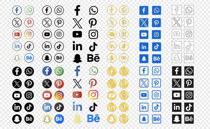 Complete Collection of Social Media Logos on Transparent Background