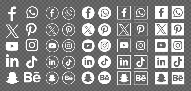 Collection of White Social Media Logos on a Transparent Background