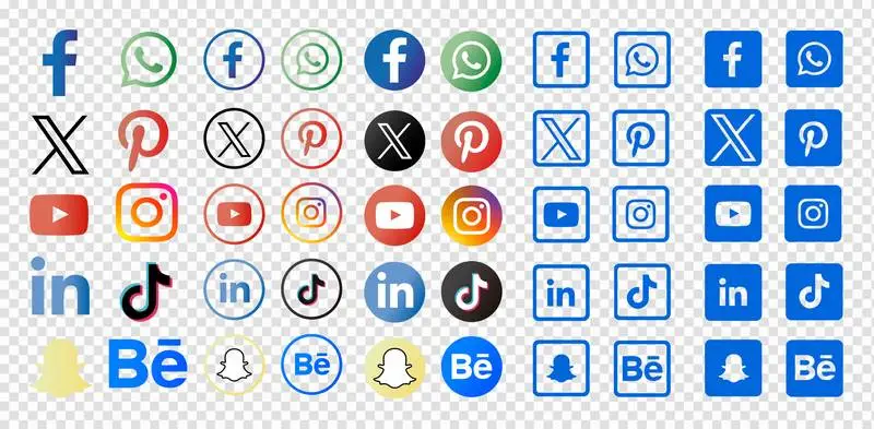 Collection of Coloured Social Media Logos on a Transparent Background