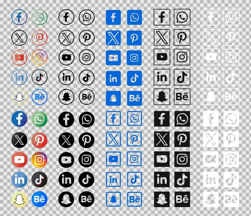 Collection of Coloured Logos and Social Media Forms on a Transparent Background