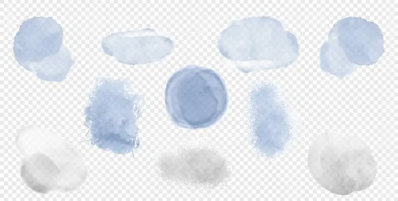 Collection of Graphic Elements of Blue Clouds on a Transparent Background