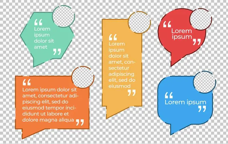 Collection of Coloured Quote Bubbles on a Transparent Background