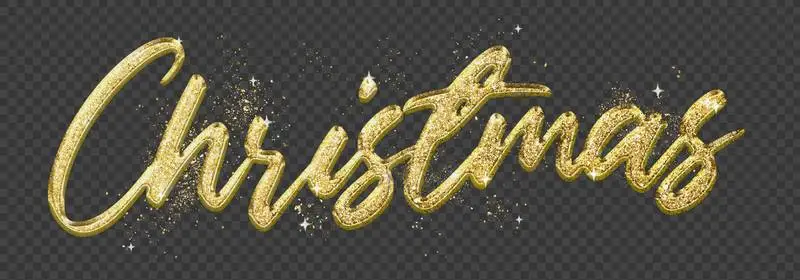 Lettering With Golden Christmas Word With Glitter on a Transparent Background
